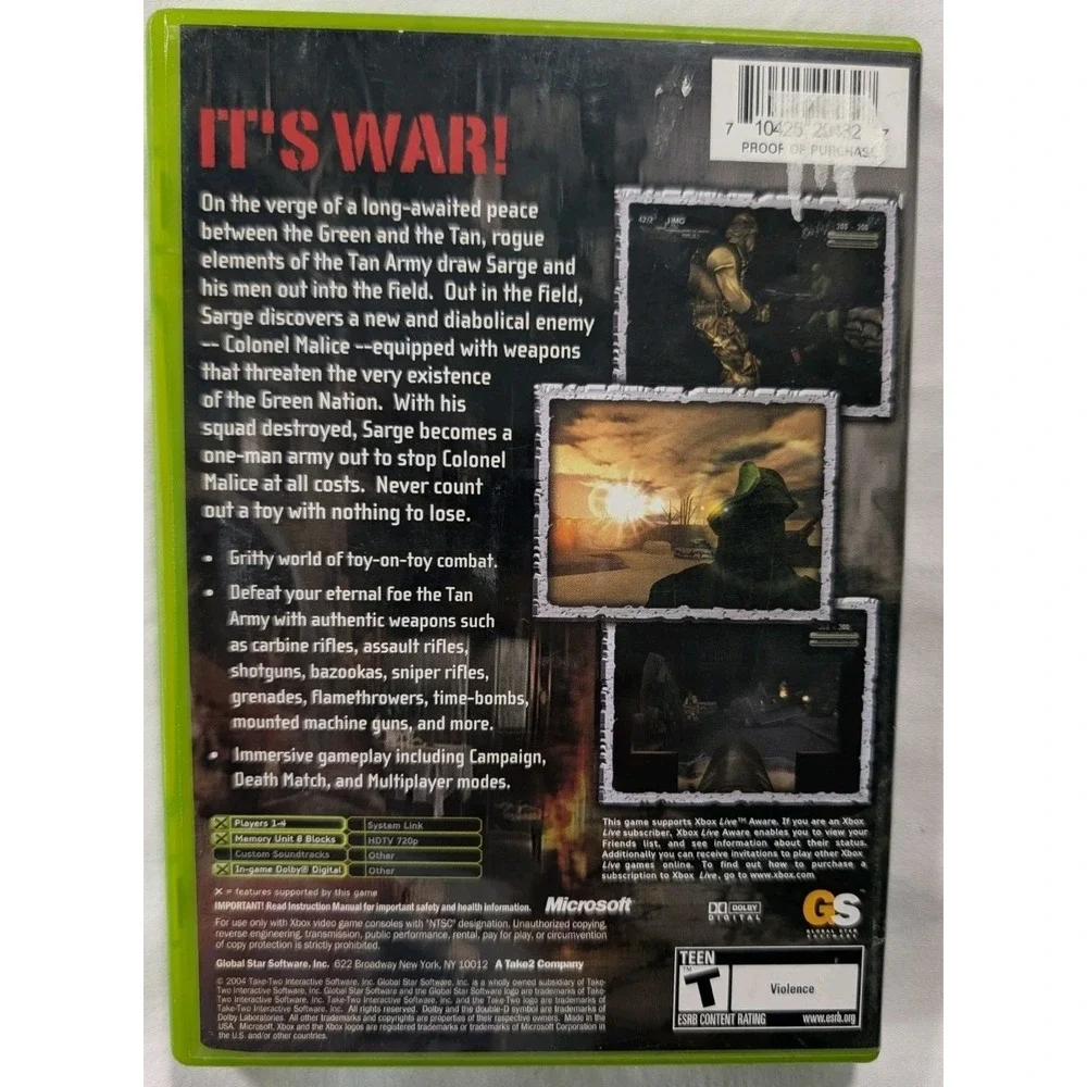 Army Men Sarge's War (Microsoft Xbox, 2004) OG CIB Complete with Manual